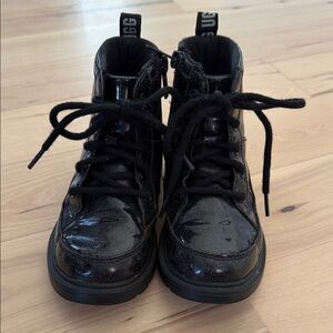 UGG Ashton Black Glitter Lace-Up Boots Girls Sparkle Combat Boot EUC